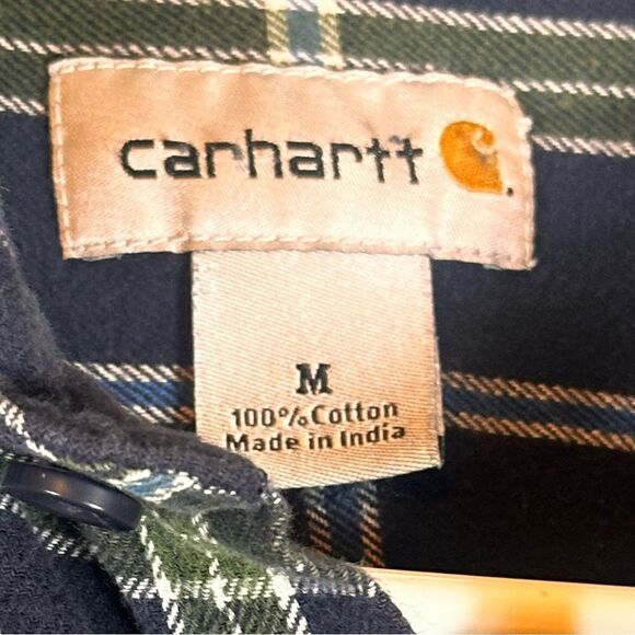 Carhartt Long Sleeve Flannel Button Front Shirt Blue and Green Size Medium 📦 - Picture 6 of 12